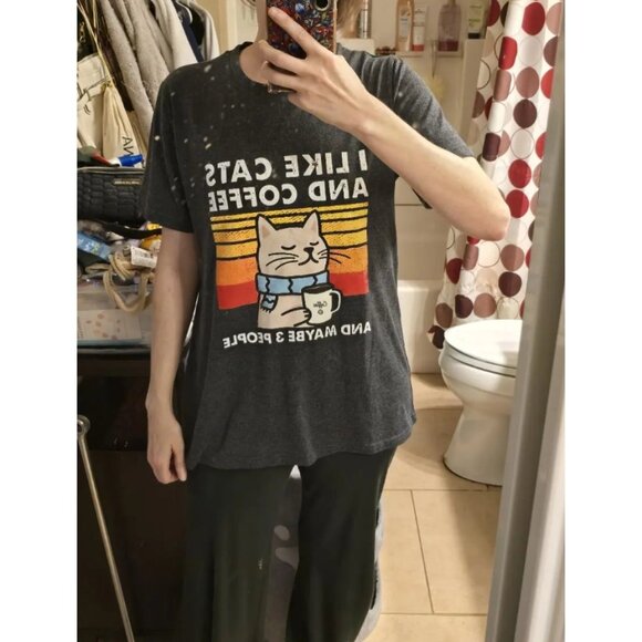 Y2K “I Like Cats & Coffee” Graphic Tee – Casual Round Neck T-Shirt & Lightweight - Picture 5 of 5